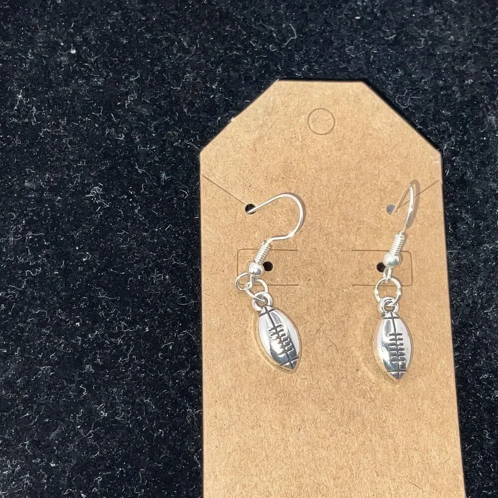 Small Size Football Earrings W/ Backs Oxidized Shiny Finish Silver Play Ball New